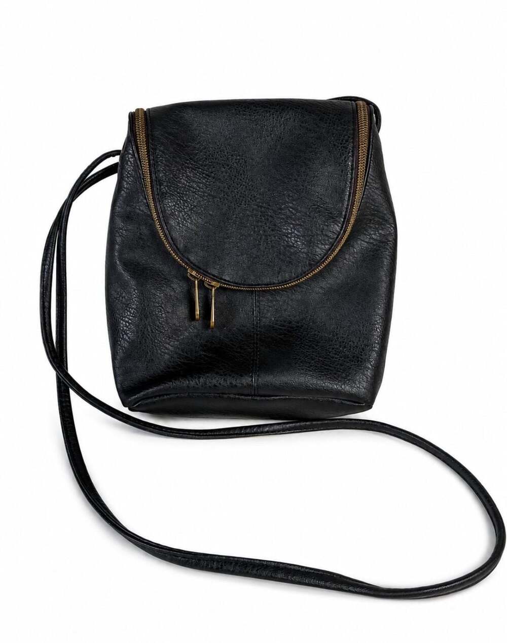 Hobo Style Faux Leather Crossbody Bag Black